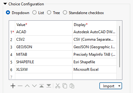 Populated Choices table
